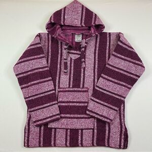 Poncho Hoodie Jacket Women’s Medium Magenta Stripes Mexican Baja Drug Rug Hippie